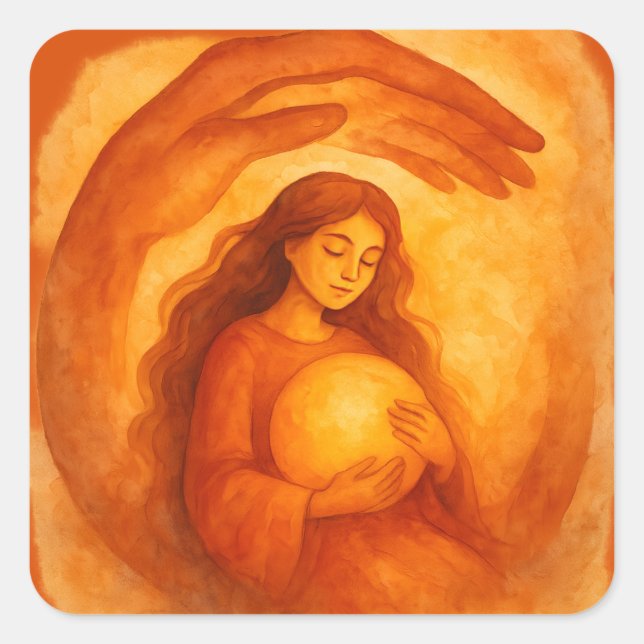 Sticker Carré Golden Girl Holding Light Warm Protective Art (Devant)