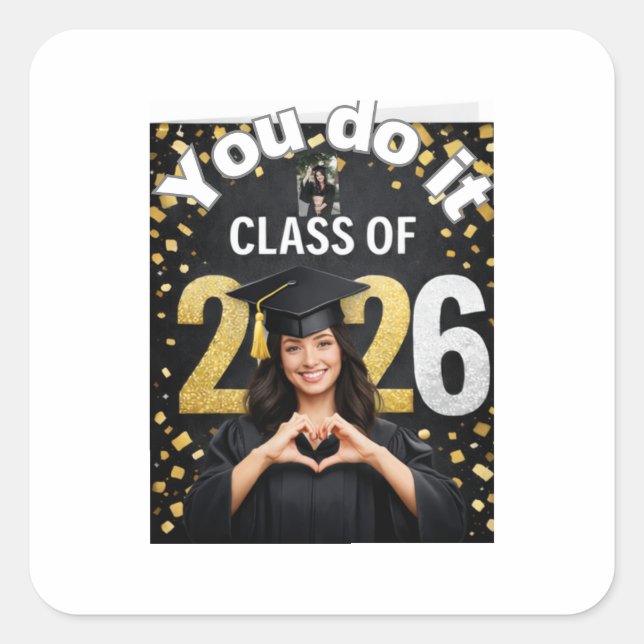 Sticker Carré Golden Graduation Celebration Card – Congratulatio (Devant)
