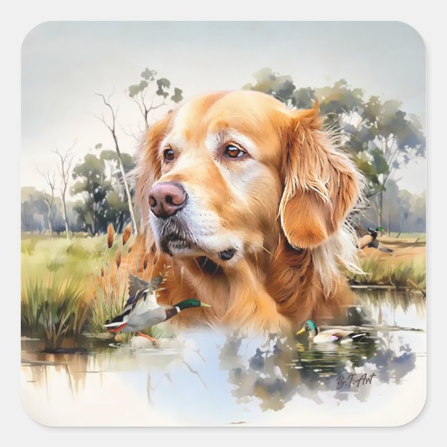 Sticker Carré Golden Retriever (Devant)