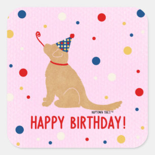 Sticker Carré Golden Retriever Anniversaire rose bulles Arrière