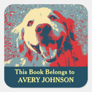 Sticker Carré Golden Retriever Chien Stylisé Personnalisé Plaque