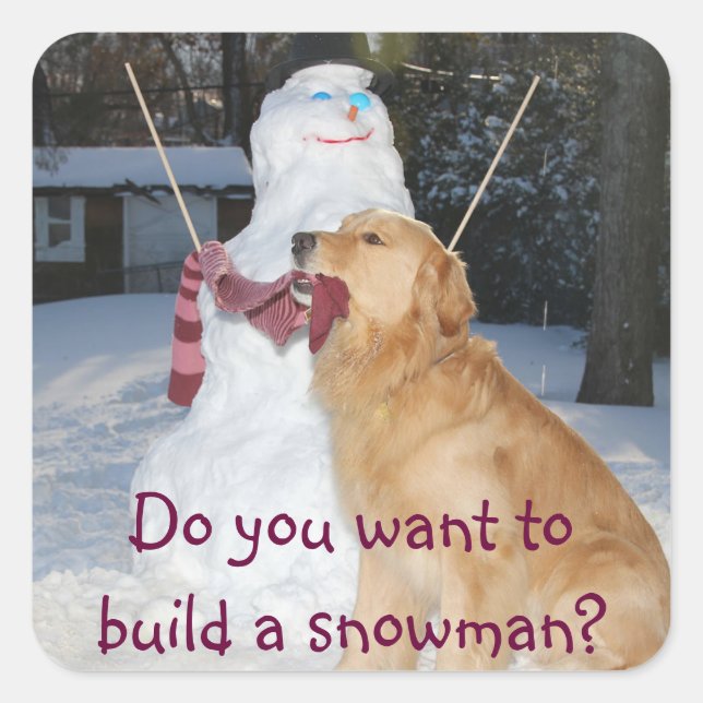 Sticker Carré Golden Retriever Construit Un Snowman (Devant)