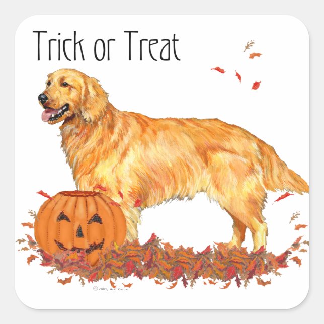 Sticker Carré Golden Retriever Halloween (Devant)