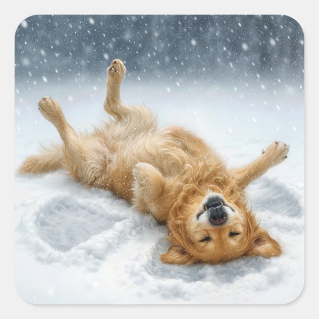 Sticker Carré Golden Retriever Making a Snow Angel (Devant)