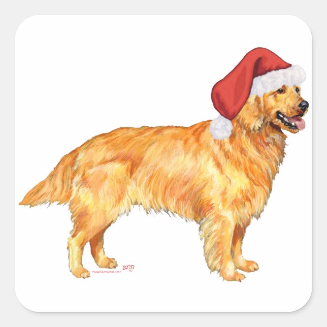 Sticker Carré Golden Retriever Noël (Devant)