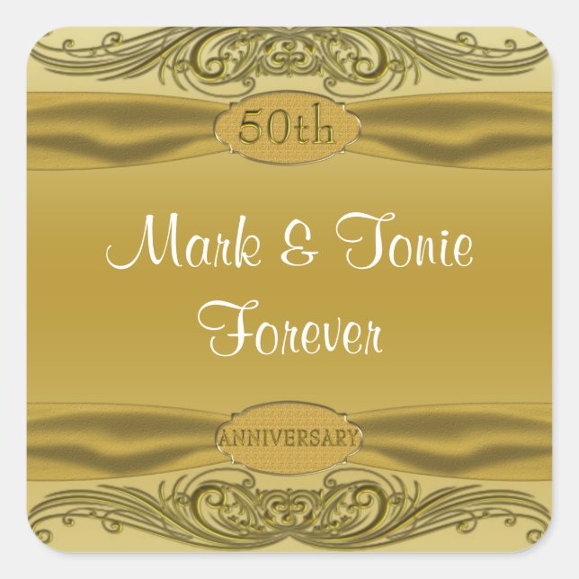 Sticker Carré Golden Scrolls 50e anniversaire de Mariage (Devant)