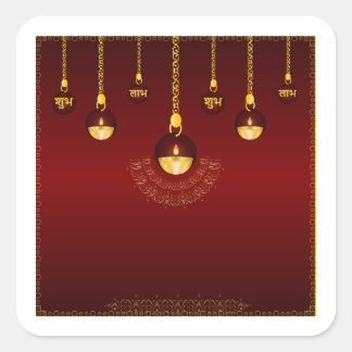 Sticker Carré Golden Shubh Labh Diya Diwali