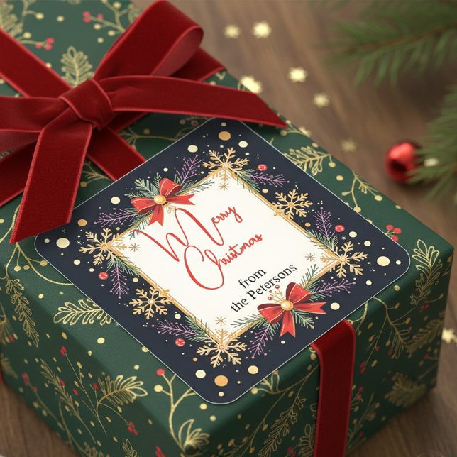 Sticker Carré Golden Snowflakes Famille Noël (Créateur téléchargé)