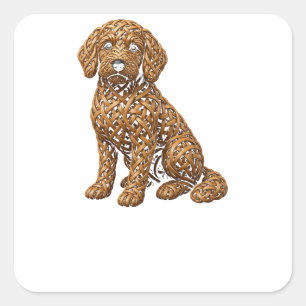 Sticker Carré Goldendoodle au Nœud Celtique Tissé