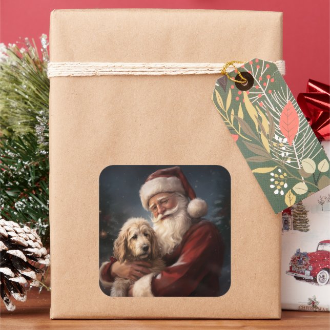 Sticker Carré Goldendoodle avec Noël Festif du Père Noël (vacances)