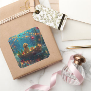 Sticker Carré Goldendoodle Noël Festive Voyage