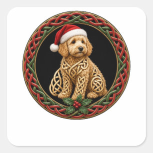Sticker Carré Goldendoodle Nœud Celtique de Noël