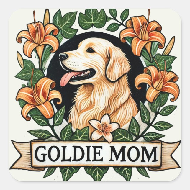 Sticker Carré Goldie Maman Golden Retriever Chien Moms (Devant)