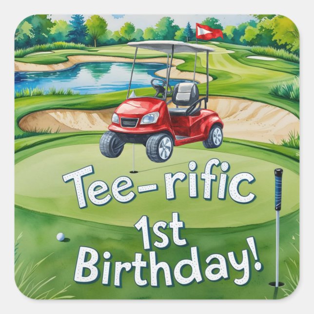 Sticker Carré Golf 1er Anniversaire golfeur Tourne un (Devant)