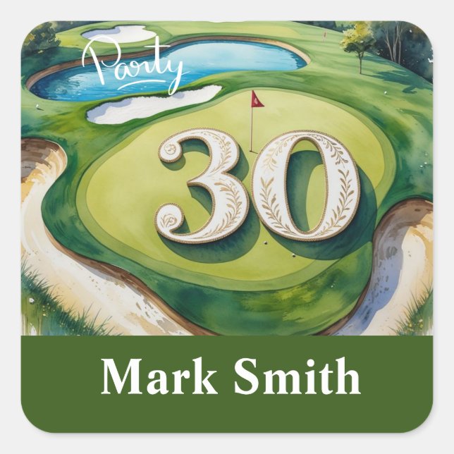 Sticker Carré Golf 30e anniversaire sur terrain de golf (Devant)