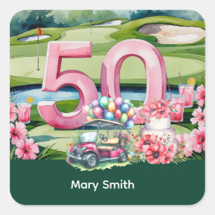 Sticker Carré Golf 50e anniversaire avec le numéro 50
