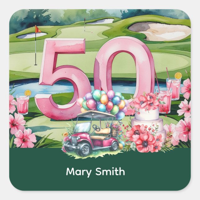 Sticker Carré Golf 50e anniversaire avec le numéro 50 (Devant)
