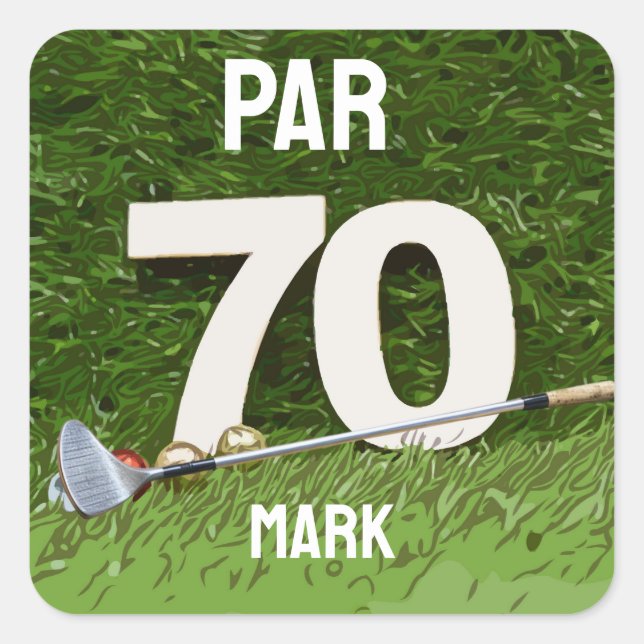 Sticker Carré Golf 70th Birthday Par soixante-dix pour golfeur (Devant)
