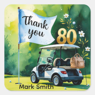 Sticker Carré Golf 80e anniversaire avec voiturette de golf sur 