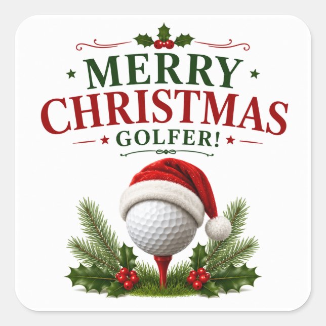 Sticker Carré Golf à thème de Noël pour golfeur (Devant)