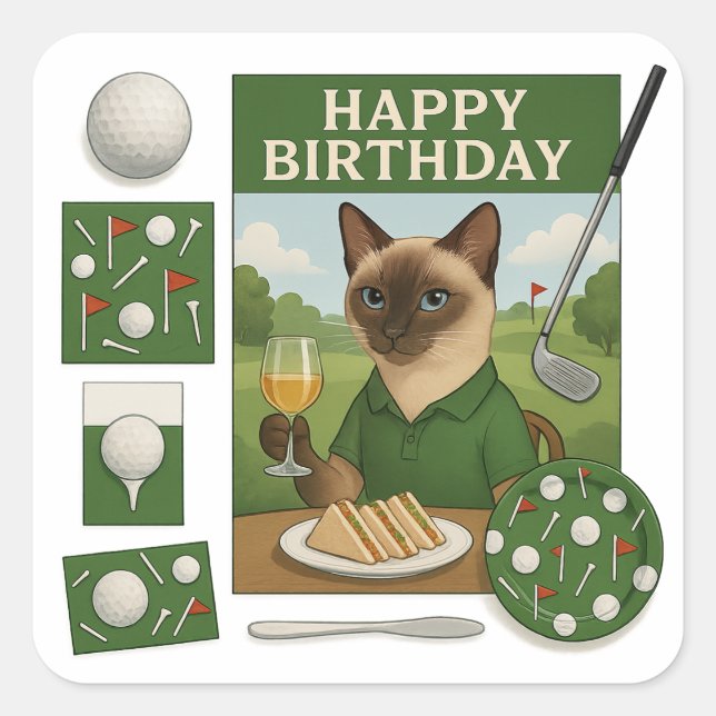 Sticker Carré Golf Anniversaire Thème pour Amoureux de les chats (Devant)