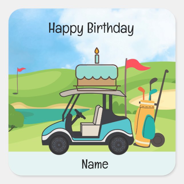 Sticker Carré Golf Anniversaire thème pour enfants golfeur (Devant)