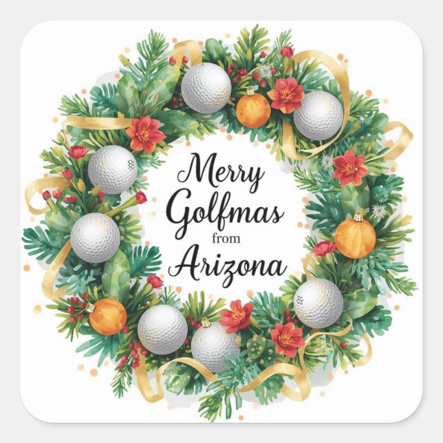 Sticker Carré Golf  Arizona Christmas Greeting with Golf Wreath (Devant)