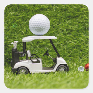 Sticker Carré Golf Ball on Golf Panier sur Green Grass