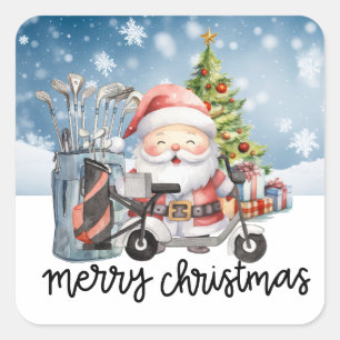 Sticker Carré Golf Christmas Chat Golfer