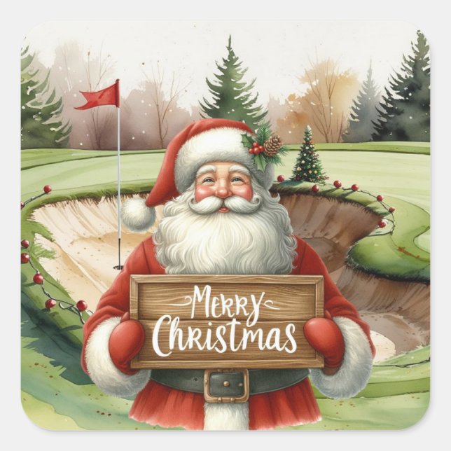 Sticker Carré Golf Christmas Santa Claus au golf (Devant)