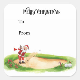 Sticker Carré Golf de Noël avec le Père Noël jouant au golf