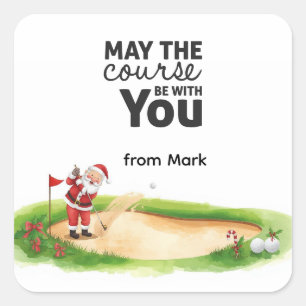 Sticker Carré Golf Été Noël avec le Père Noël au drapeau