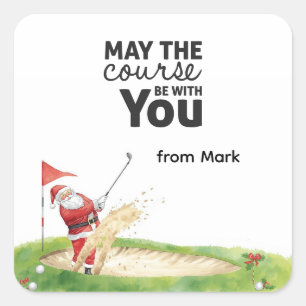 Sticker Carré Golf Été Noël avec le Père Noël au drapeau