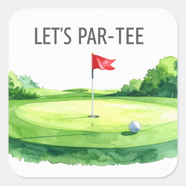 Sticker Carré Golf Faisons un Par avec un drapeau de golf sur fo (Devant)