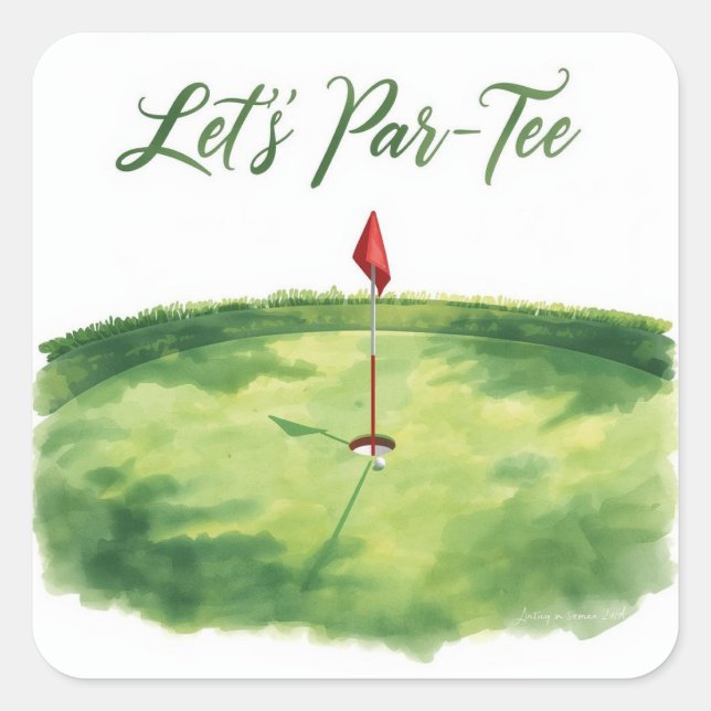 Sticker Carré Golf Faisons un Par avec un drapeau de golf sur fo (Devant)