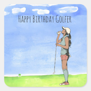 Sticker Carré Golf femme jouer golf Anniversaire golfeur
