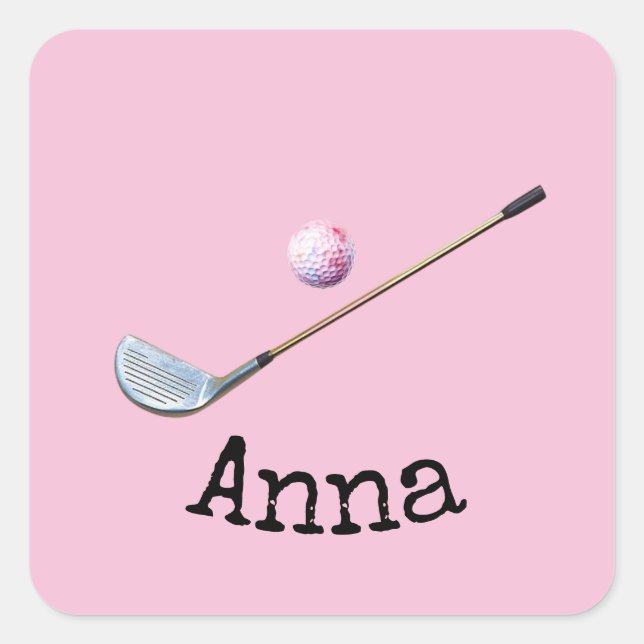 Sticker Carré Golf fer et boule rose thème pour femme (Devant)