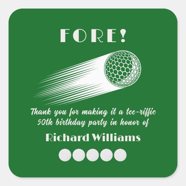 Sticker Carré Golf Fore Tee-Riffic Green 50th Birthday Party (Devant)