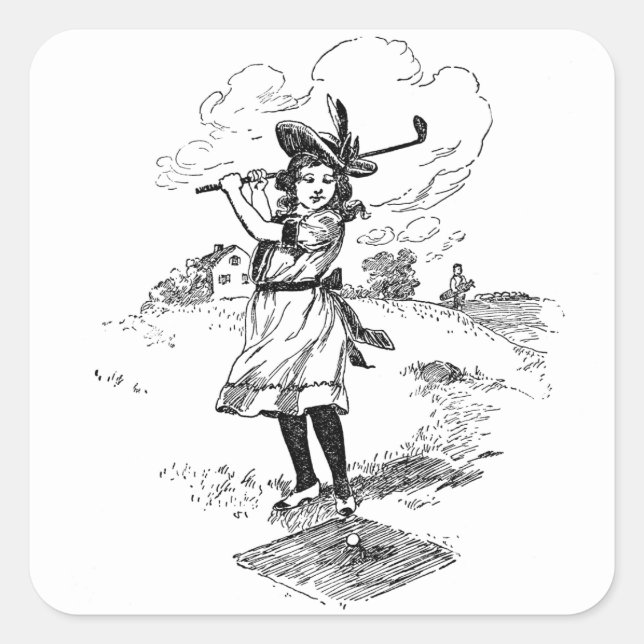 Sticker Carré Golf Girl Golfing Art Vintage (Devant)