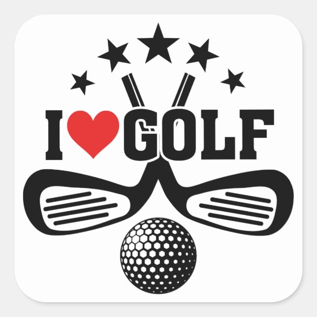 Sticker Carré Golf, I Love Golf (Devant)