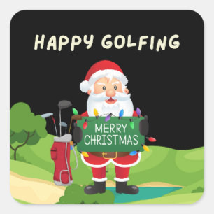 Sticker Carré Golf Joyeuses vacances de Noël avec le Père Noël