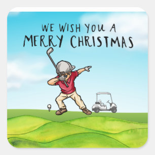 Sticker Carré Golf Joyeux Noël avec Dabbing Golfer