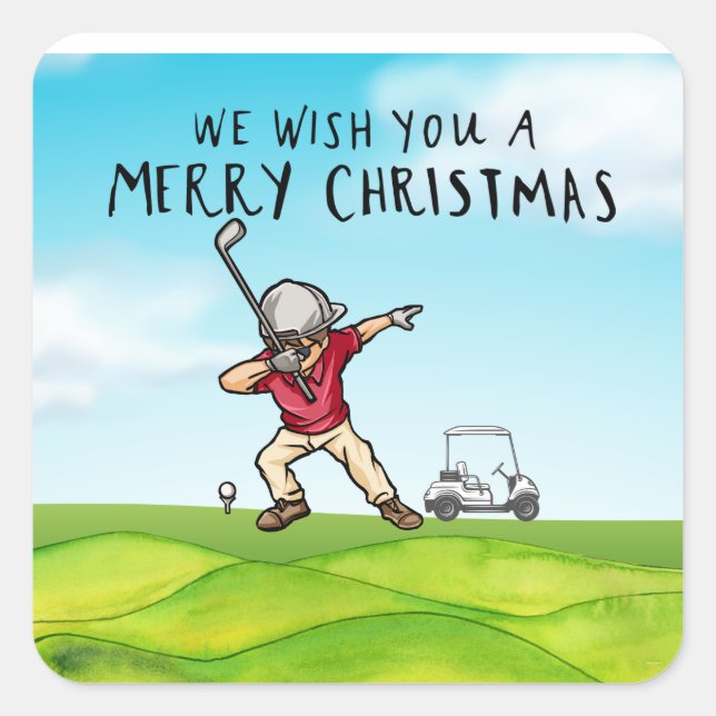Sticker Carré Golf Joyeux Noël avec Dabbing Golfer (Devant)