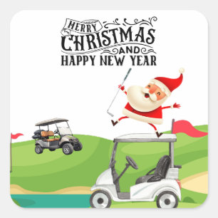 Sticker Carré Golf Joyeux Noël avec Père Noël équitation voiture