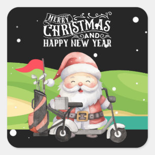 Sticker Carré Golf Joyeux Noël avec Père Noël équitation voiture