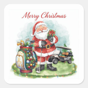 Sticker Carré Golf Joyeux Noël avec Père Noël équitation voiture