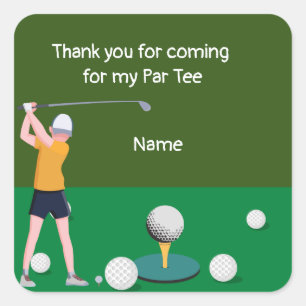 Sticker Carré Golf merci d'être venu à ma fête par tee
