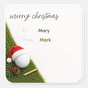 Sticker Carré Golf Noël avec chapeau de père Noël à balle de gol