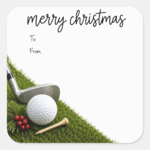 Sticker Carré Golf Noël avec chapeau de santa balle de golf sur