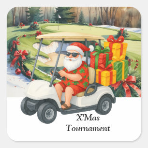 Sticker Carré Golf Noël avec le Père Noël sur Green